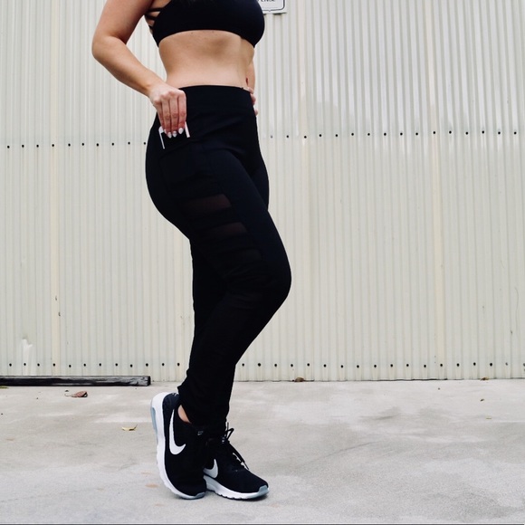 moxiefromroxie Pants - High Rise Mesh Black Panel Leggings w/Phone Pocket